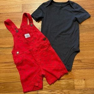 Carter’s / Cat & Jack | Red Anchor Shortall and Shirt Outfit | 24 mo
